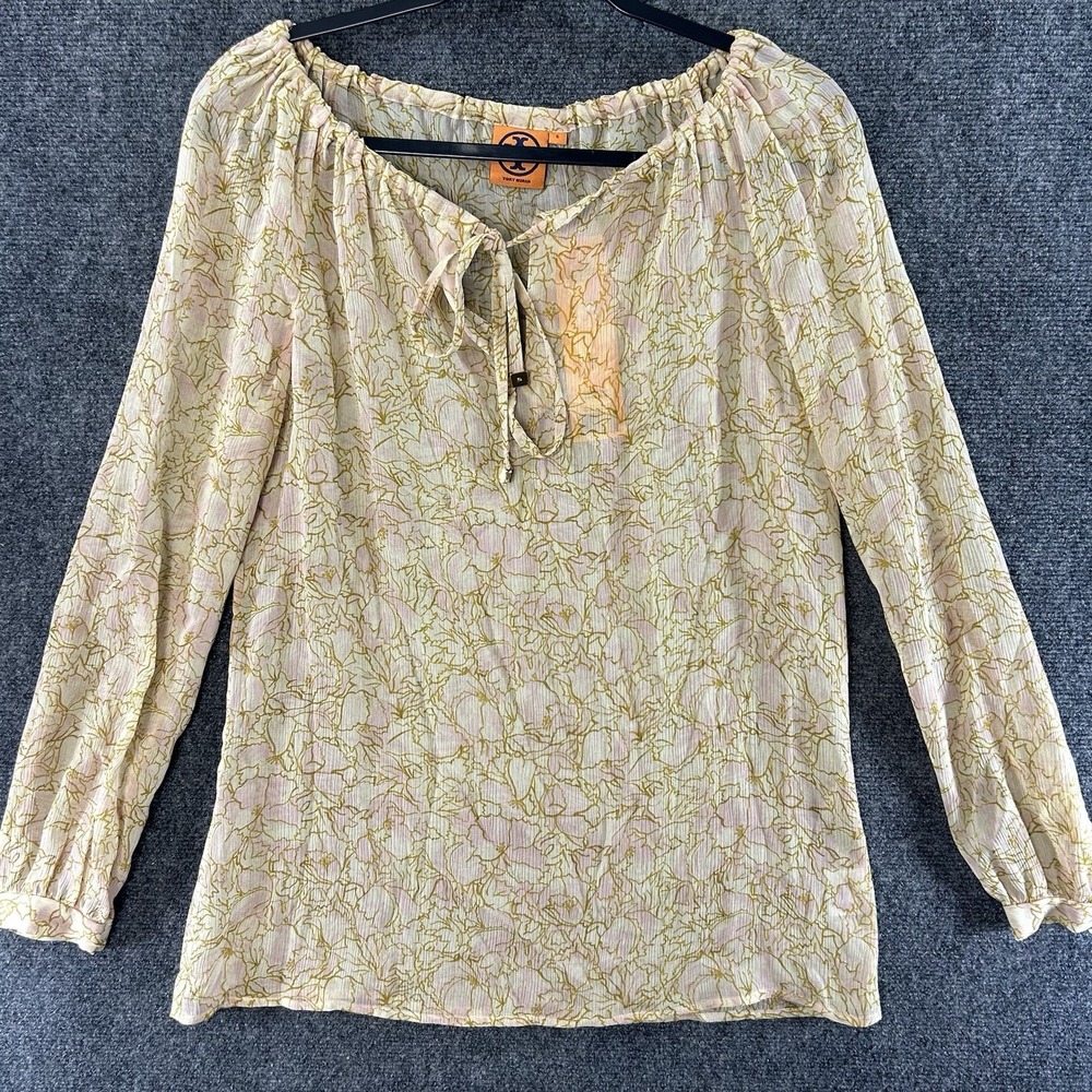 NWT Tory Burch Sophie Tunic Blouse 100% Silk Sz 6 Pink/Cream Floral Old Money